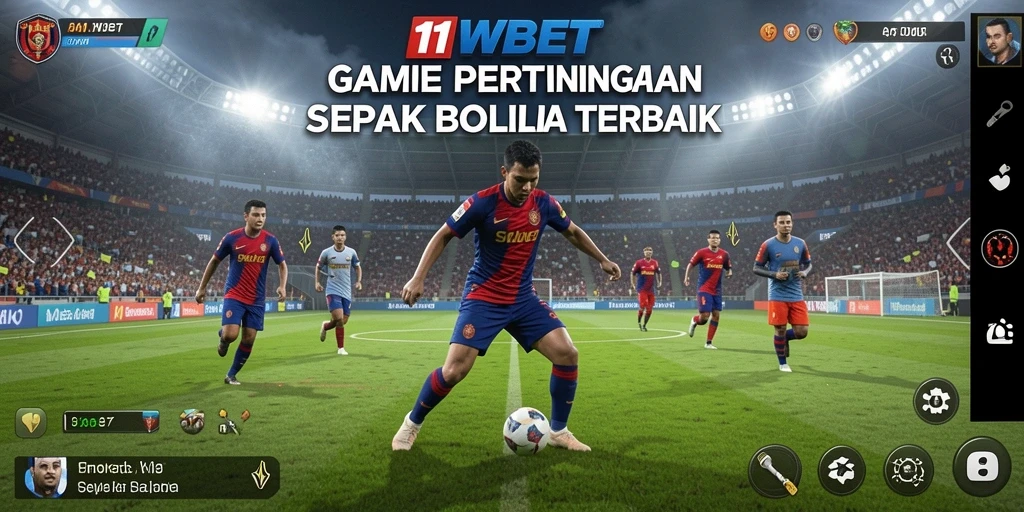 Tampilan gameplay seru di 11WBET dengan aksi sepak bola.