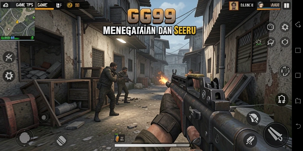 Screenshot gameplay GG99 menunjukkan aksi tembak-menembak yang seru.