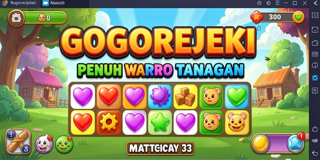 Screenshot gameplay GOGOREJEKI dengan kombinasi permata warna-warni.