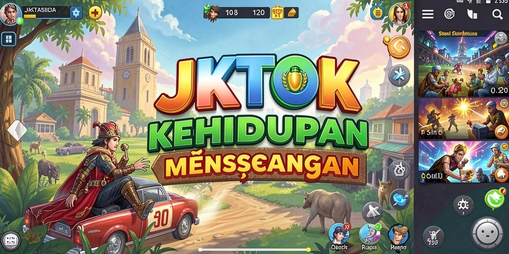 Tampilan gameplay JKTOK dengan aktivitas kehidupan interaktif.