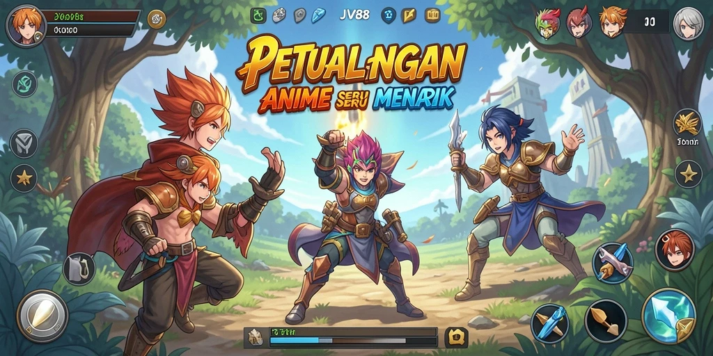 Tampilan gameplay seru dari JV88 yang menampilkan karakter anime.