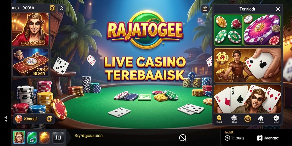 Screenshot gameplay RAJATOGEL menampilkan dealer live dan pemain di meja kasino.