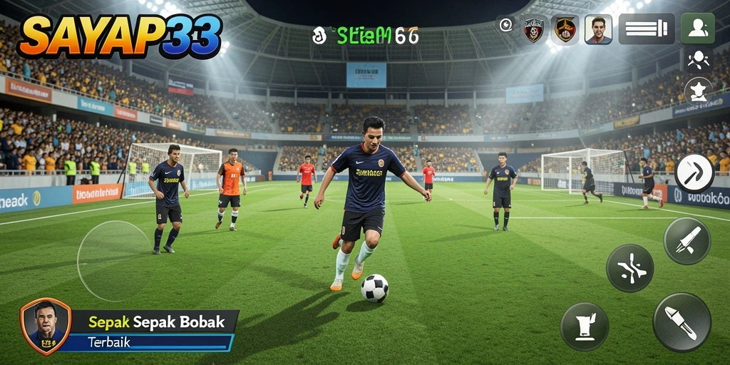 Tampilan gameplay dari permainan sepak bola yang menegangkan dan mendebarkan.
