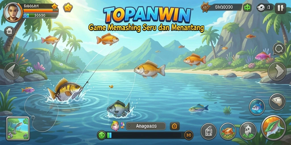 Tampilan gameplay seru dan mendebarkan dalam TOPANWIN saat memancing.